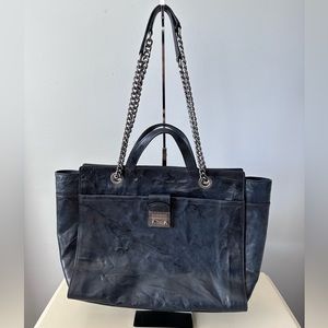 Frye Ella Convertible Tote Blue Metallic Leather